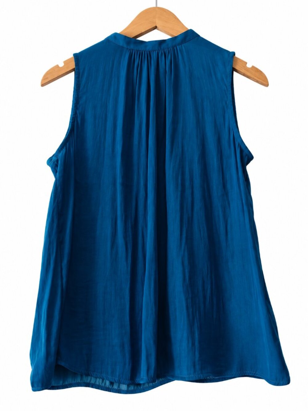 Joie Blue Gathered Mock Neck Sleeveless Blouse Keyhole Back Flowy Draped Tank XS